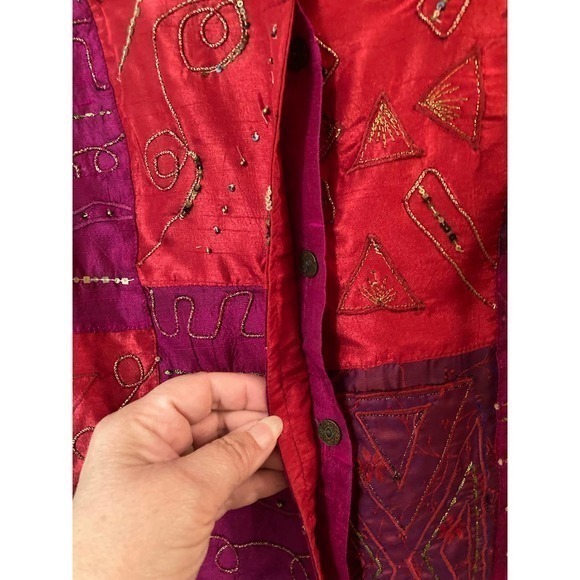 Chico’s Large Beaded Silk Blend Artsy Jacket‎ Embellished Size 2 - Picture 6 of 8